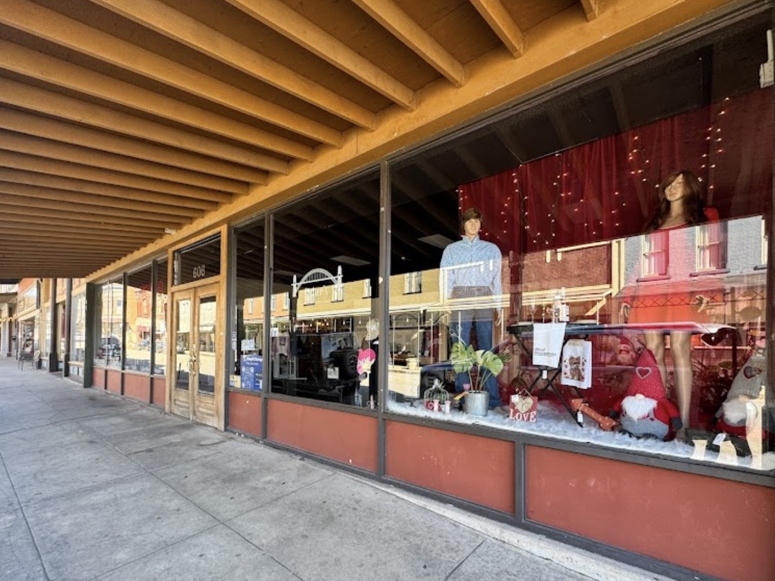 Storefront window display at 606 Main Street